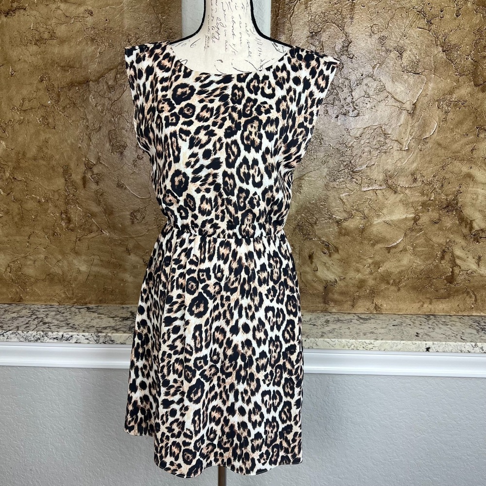 Alice + Olivia Dress Womens S Leopard Print Open‎ Back Mini Cap Sleeve Lined